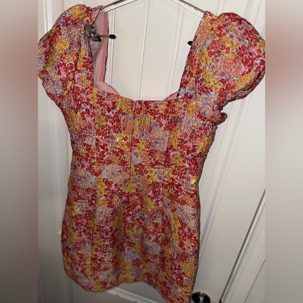 Pink and Orange Sheath Mini Dress with Sweetheart Neckline - Picture 6 of 16